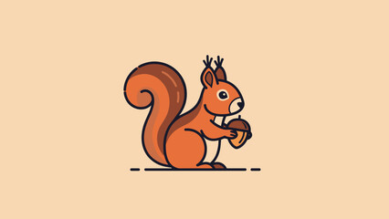 Cute cartoon squirrel holding an acorn in its paws. © Chun