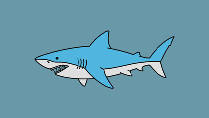 Obraz premium Cartoon illustration of a blue shark with sharp teeth.