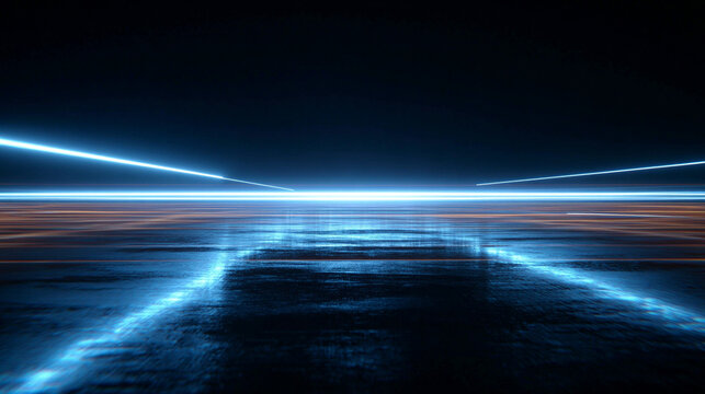 Horizontal blue light rays with glowing speed lines and flash effects, symbolizing motion, energy, technology, and dynamic futuristic movement - Powered by Adobe