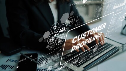 Professional Business Analyst Engaging in Customer Profiling with Innovative Data Visualization Techniques on Laptop. Asymptotic smart data analytic.