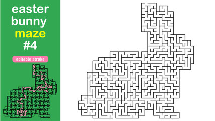 Easter Bunny Maze for Kids, Rabbit Shaped Labyrinth Puzzle with Solution