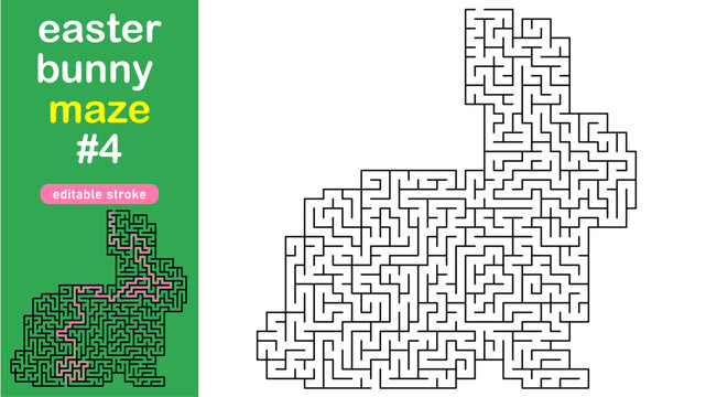 Easter Bunny Maze for Kids, Rabbit Shaped Labyrinth Puzzle with Solution