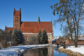 Collegiate Basilica in winter in Dobre Miasto, Warmia, Poland