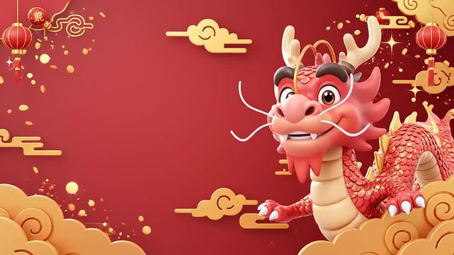 Dynamic Festive Dragon Character for Lunar New Year Celebrations, Presented on a Customizable Green Screen Template Background