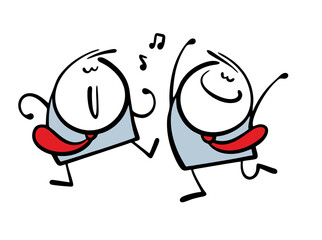 Party at the office. Vector illustration of businessmen and partners dancing to cheerful music at a disco. Funny cartoon characters in business suits and ties on holiday.