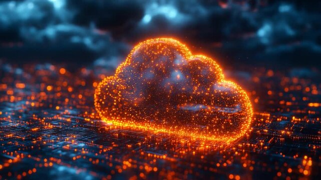 Digital Cloud: A glowing, stylized cloud symbol, emanating data streams against a dark, futuristic background, representing the power and potential of digital cloud technology.