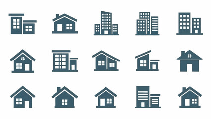 Fototapeta premium Collection of Simple House and Building Icons in Dark Blue.