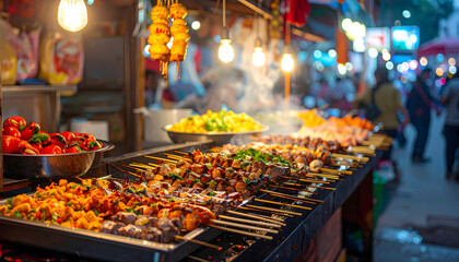 Kebab street food stand grill meat stall takeaway kiosk charcoal fast food snack dinner lunch pita gyro vendor cooking generative AI