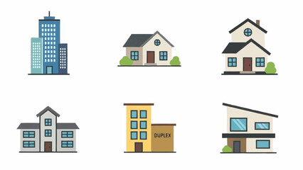 Collection of various house and building icons in different styles.