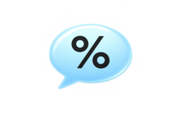 Percentage symbol in a glossy blue speech bubble icon indicating discount, sale, promotion, and special offer messaging