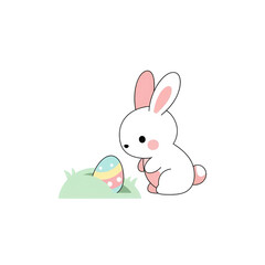 Obraz premium Cute Bunny Finding Easter Egg Minimal Illustration