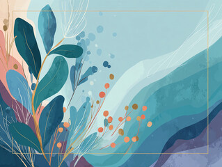 Invitation illustration with multicolored plants with space for text and abstract backgrounds