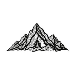 Stylized Mountain Range Illustration with Abstract Textured Lines for Outdoor Adventure Graphics and Nature-Inspired Branding