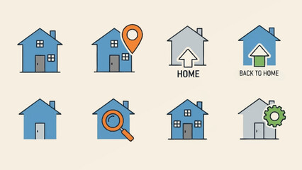 Fototapeta premium Collection of simple house icons with various symbols and text.