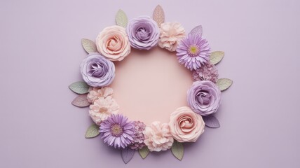 Beautiful floral wreath with pastel colored flowers and leaves
