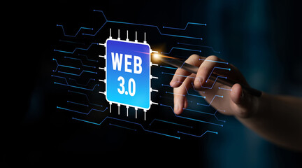 The hardware and processing technology behind Web 3.0. A concept of the computer chip and circuit board infrastructure that powers the new internet. Motif