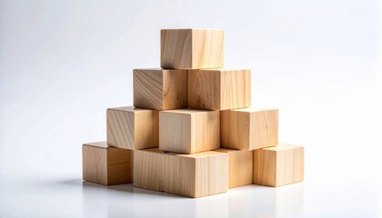 Obraz premium Interlocking Wooden Geometric Blocks Stacked in a Stable, Solid Structure, Showcasing Building Concepts