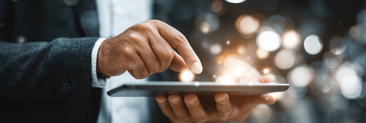 Business professionals engaged in digital transformation using a tablet device