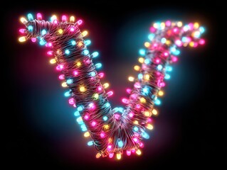 Letter V made of colorful LED lights on dark background. AI-generated.