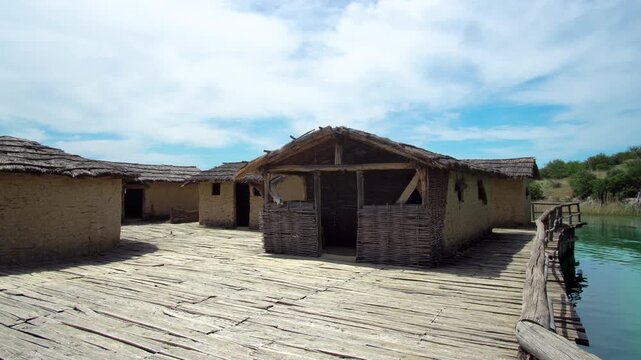 Ohrid Bay of Bones, prehistoric tribal fisherman village barracks ruins, Macedonia