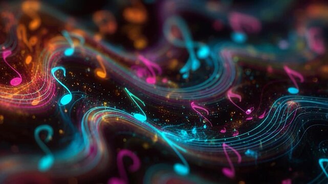 Colorful music note abstract music neon sound glowing melody musical background vibrant color digital art fantasy wave party energy celebration mood neon sound wave abstract melody background glowing