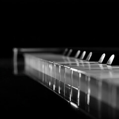 photo with the image of keyboard piano with transparent keys on a dark background