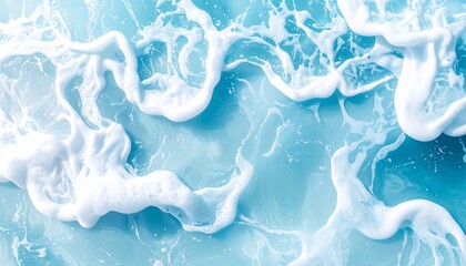 Aerial view of frothy sea foam and turquoise water, abstract texture