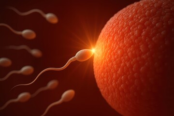 Fertilization: A captivating depiction of the miracle of life, showcasing a sperm approaching and entering an ovum, symbolizing the beginning of life.