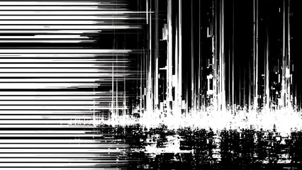  Abstract black and white digital art with glitch effect and geometric lines