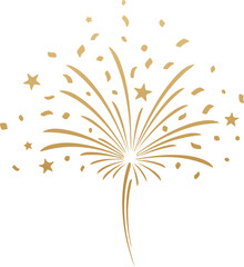 Gold fireworks on white background, Modern simple style confetti firework celebration banner clipart vector for Xmas, new year, holiday, birthday, anniversary, victory, party, carnival