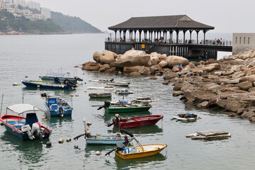 fishing boats in the harbor of hong kong