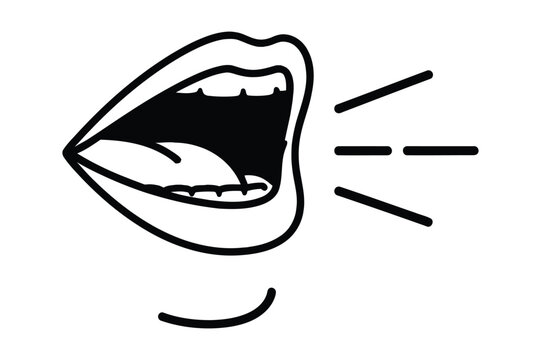 Outline Icon of Open Mouth Speaking with Sound Waves