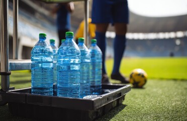 soccer player taking water from a drinking cart