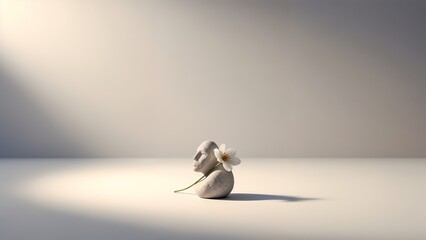 Abstract sculpture of a human figure in a minimalist style, symbolizing humility, reflection and inner peace on a clean background with space to copy