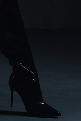 Dominatrix in Shiny Black Patent Leather Stiletto High Heel Boots, Close-up