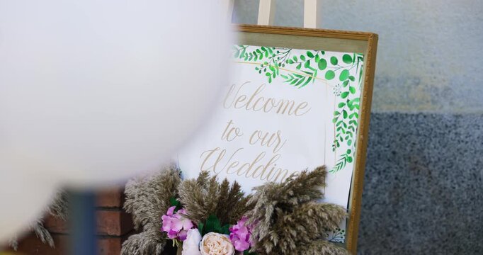 Welcome to our wedding rustic sign with no names on wooden easel stand