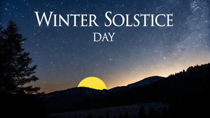 Astronomical event of winter solstice day marked by rising sun over snowy mountains