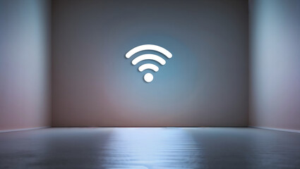 Logo Wi-Fi 7 WLAN wall minimalist spotlight modern branding technology internet connectivity office simple neutral space sleek design electronic digital generative AI