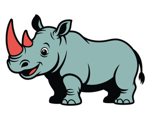 Fototapeta premium Friendly cartoon rhinoceros with a cheerful expression and a bright red horn.