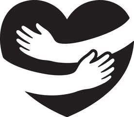Two arms and hands create a warm embracing hug within the shape of a loving heart