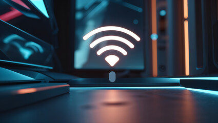 Signal Wi-Fi 7 WLAN animation technology futuristic network internet display connection light digital electronic communication speed wireless luminous dark modern generative AI