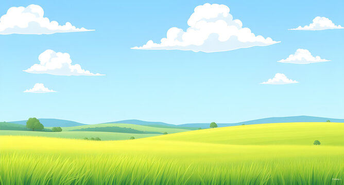 landscape of green grass and blue sky, natural field scenery, grassy countryside view, blue sky nature background, fresh green meadow landscape, open rural field, peaceful outdoor nature, sunny grassl
