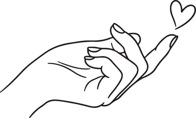 A simple hand outline creating a small heart shape with its fingers, expressing love and affection