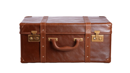 isolated old vintage brown leather suitcase on a transparent background