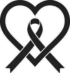 A simple outline of a heart embraces a looped awareness ribbon symbolizing support and remembrance