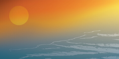 Abstract sunset over ocean waves with vibrant colors.