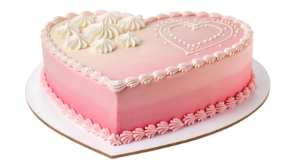 Heart-shaped pink cake isolated on white background