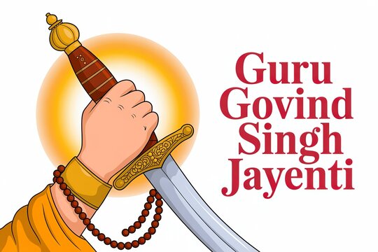 Vector depicts hand gripping detailed kirpan with beads.
