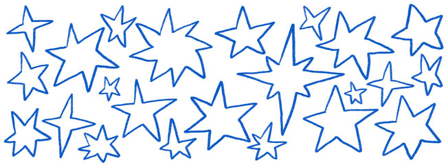 Hand drawn sketchy blue star doodle illustration. Vintage grunge sketch icons for card invitations, poster design, party banner, social media post design.