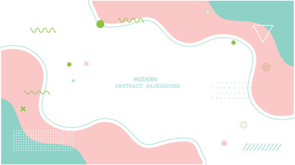 Obraz premium Modern abstract background with pink, green and white shapes, squiggles and dots for creative design projects, presentations and social media posts